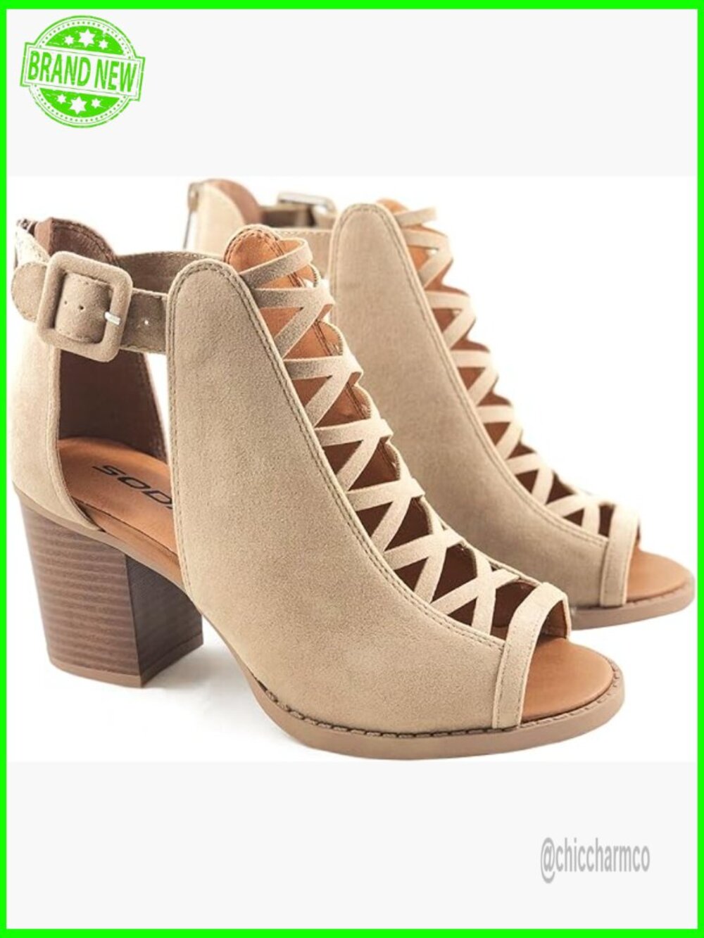 Open Toe Crisscross Straps Back Zipper High Heel Fashion Sandal with Ankle Strap